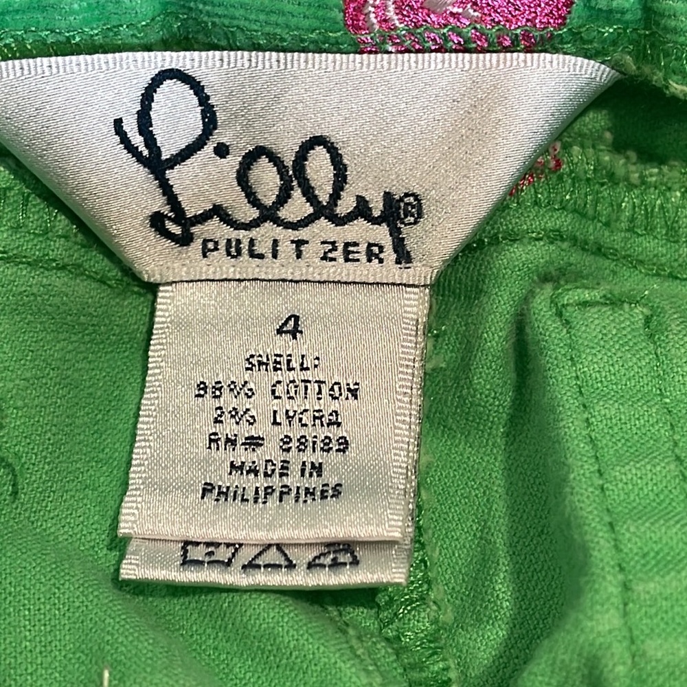 Lilly Pulitzer Girls green cords with embroidered apples size 4 - Picture 4 of 8